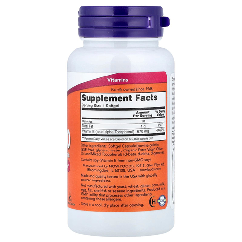 NOW Foods, E-1000 со смешанными токоферолами, 670 мг (1000 МЕ), 50 мягких таблеток