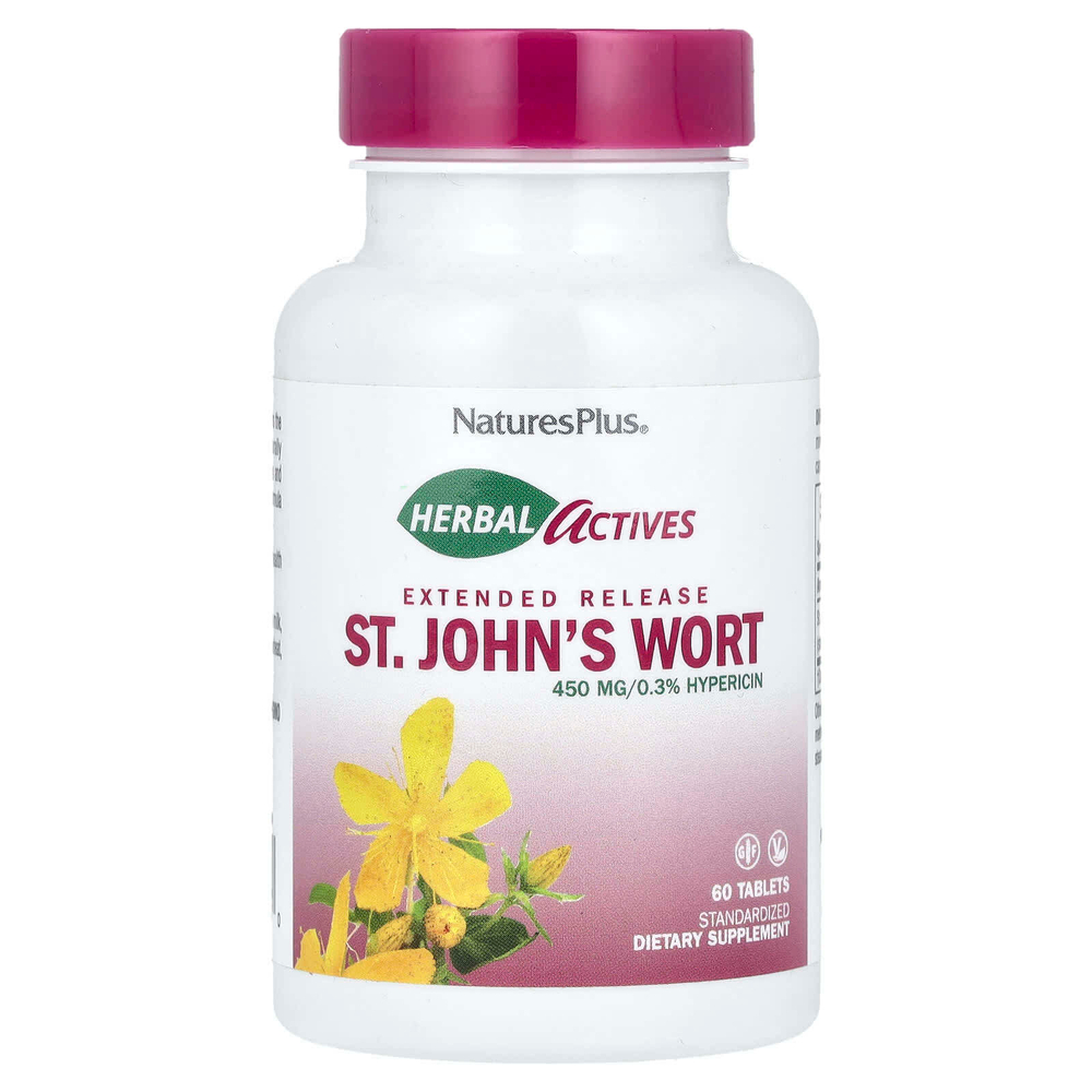 NaturesPlus, Herbal Actives, зверобой, 450 мг, 60 таблеток