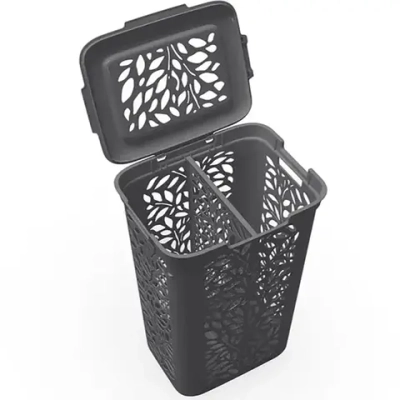 Корзина для белья с разделителем Leaves 60л 440х635мм (серый) (комплект 4 шт)