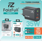 Зарядное устройство FaizFull FC154 GaN PD35W+TC35W 3A Type-C+USB + кабель Type-C-Lightning, Ч