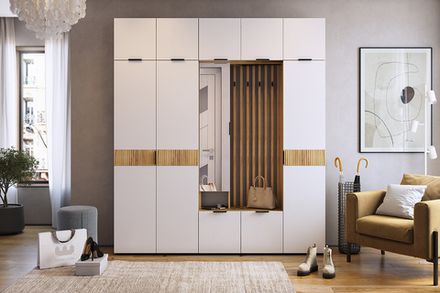 Прихожая Бери (Дуб крафт золотой/Белое дерево) 2000*350*1826 Мебельсон