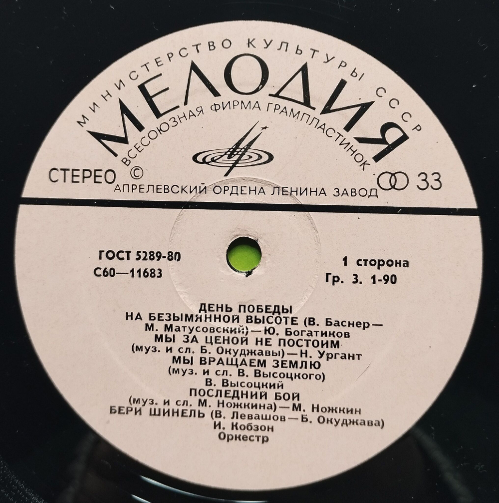 Винтажная пластинка LP Сборник Военных Песен День Победы (СССР 1980)