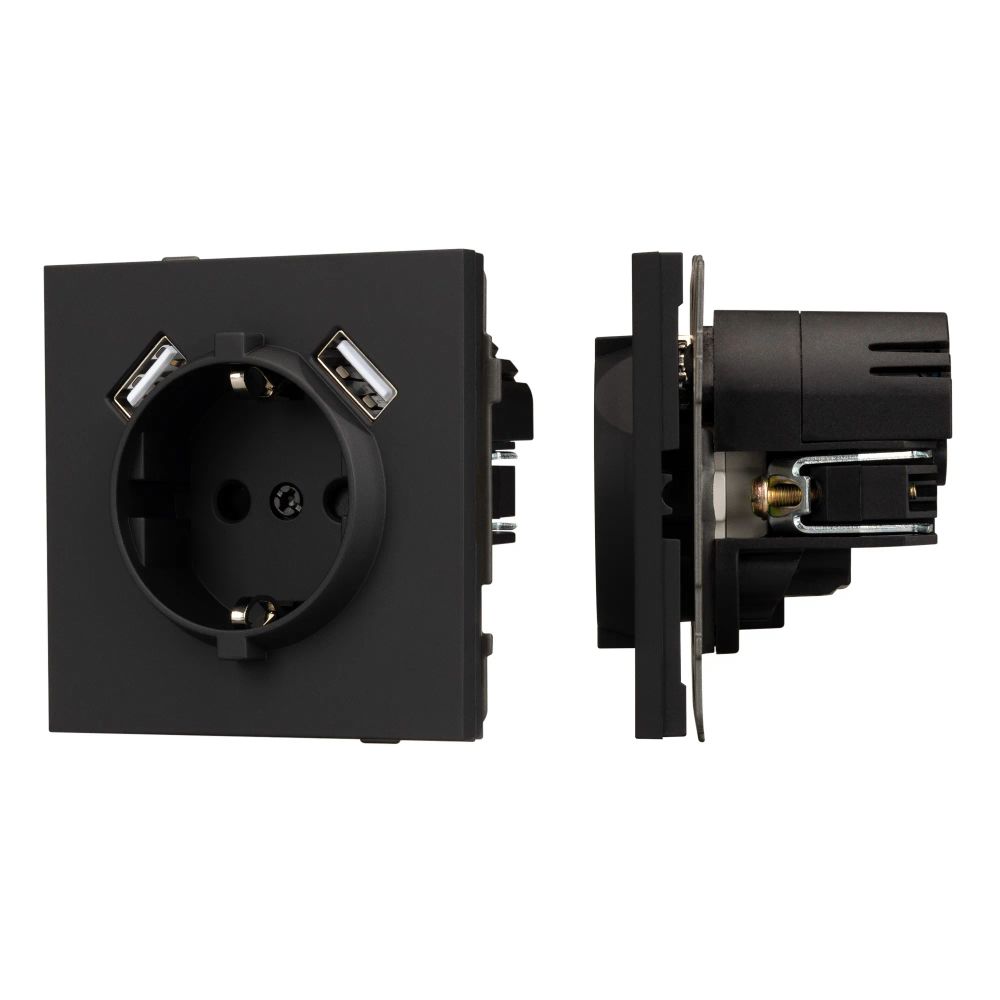 Механизм розетки с USB зарядкой SCT-TENDO-MUAA-SFPL-BK (230V, 16A) (Arlight, Матовый черный) 054603