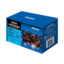 ULD-S2000-200-DGA WARM WHITE IP20 Гирлянда светодиодная. 20м. 200 светодиодов. Теплый белый свет. Провод зеленый. ТМ Uniel