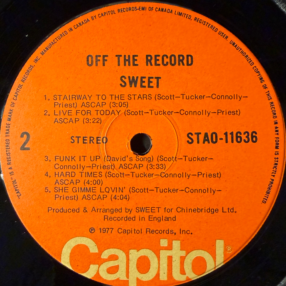 Sweet ‎– Off The Record (Канада 1977г.)Т