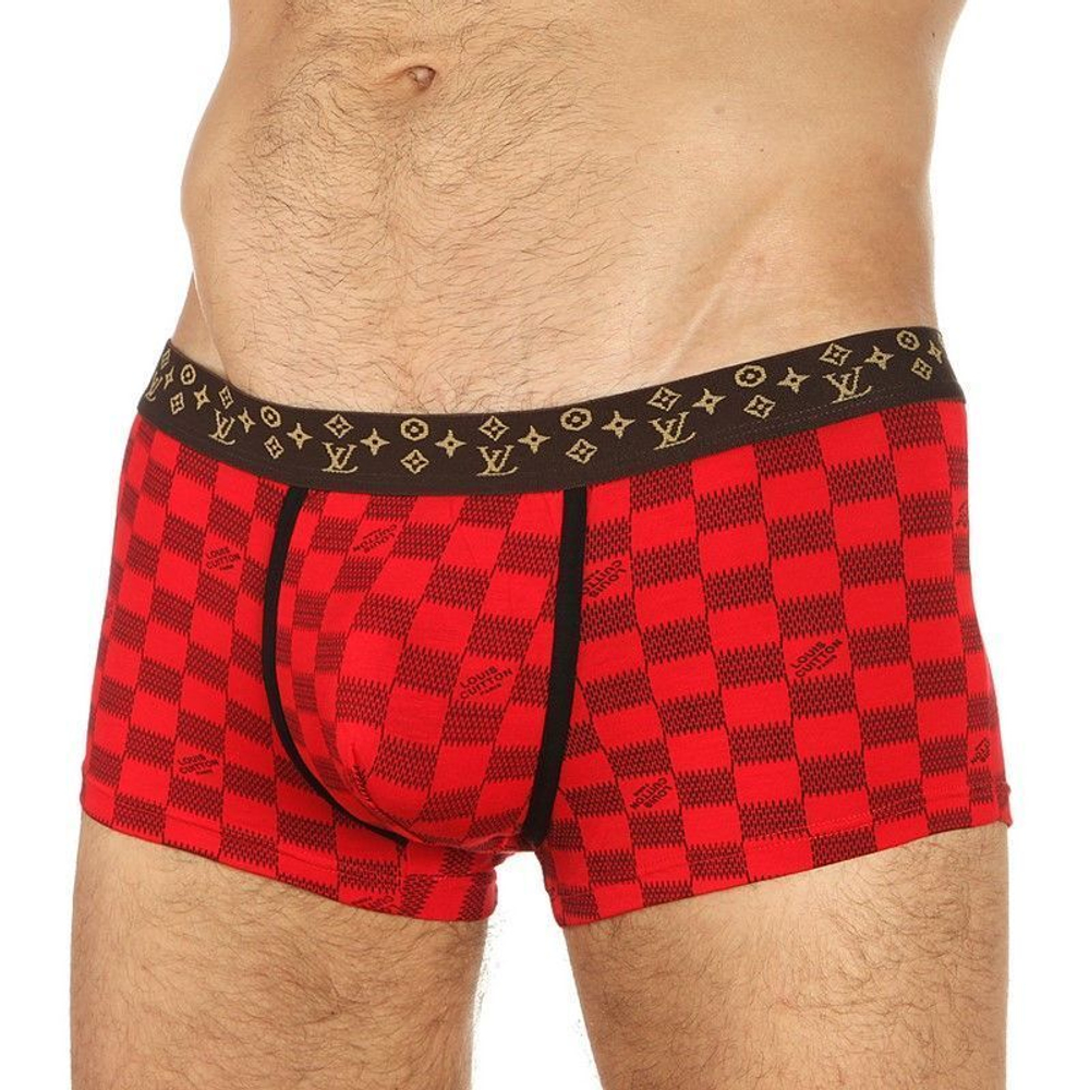 Мужские трусы хипсы красные шахматы Louis Vuitton Red Trunks