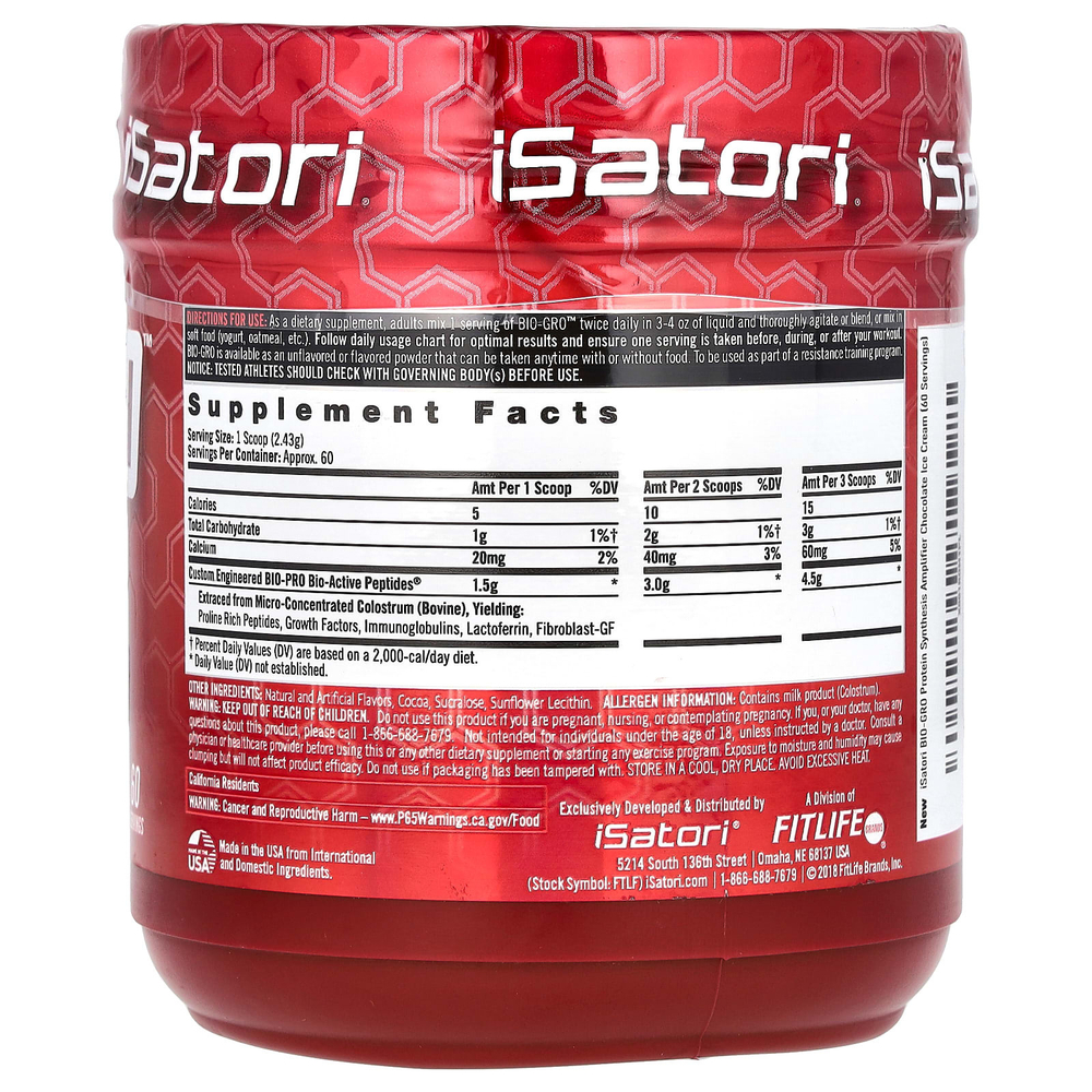 Isatori, Bio-Gro, усилитель синтеза протеина, со вкусом шоколадного мороженого, 146 г (5,15 унции)