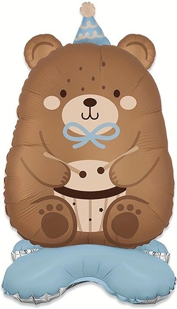 К Шар 3D (24''/61 см) Фигура на подставке, Мишка в голубом колпачке, 1 шт.