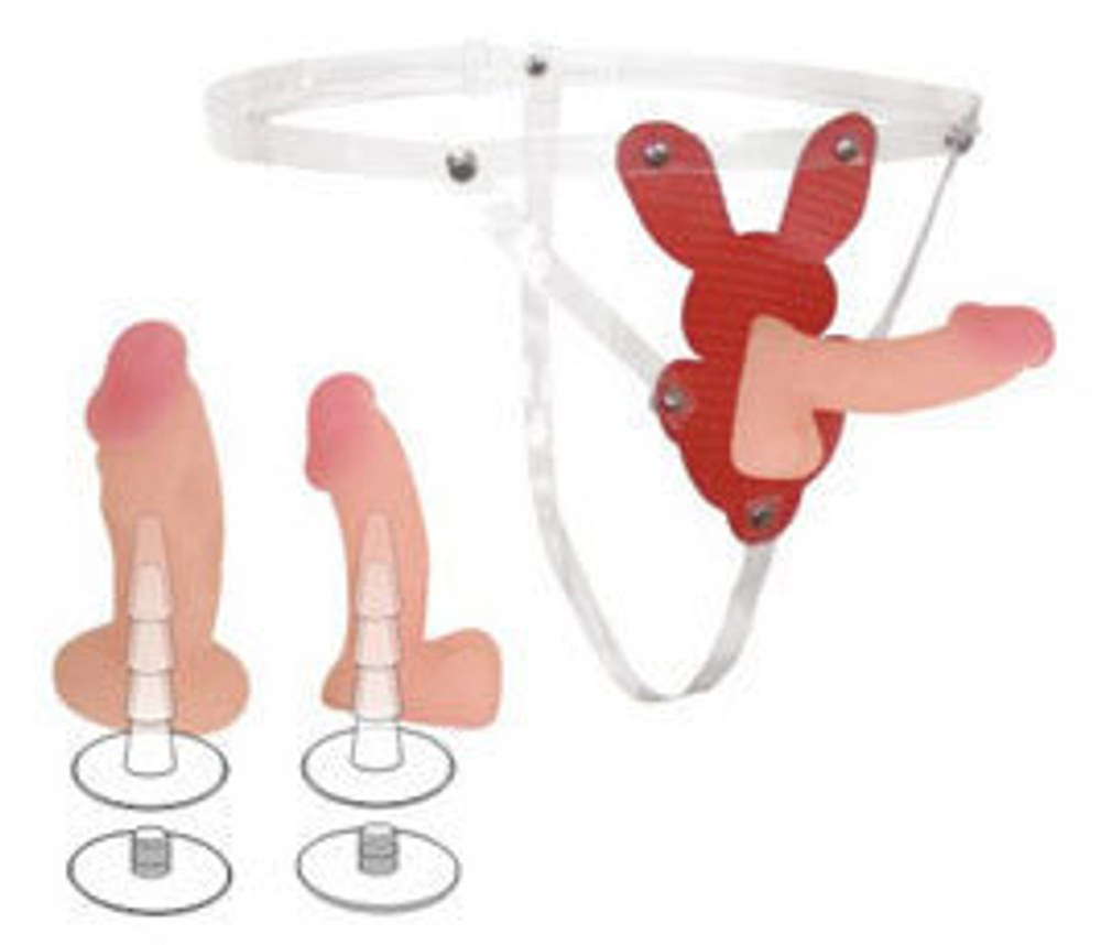 Женский страпон с двумя сменными насадками.