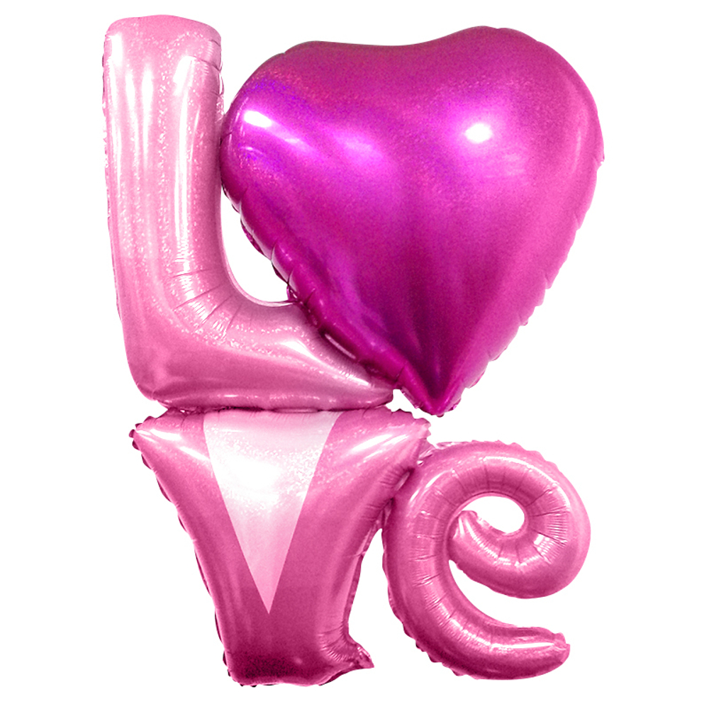 Фольгированный шар надпись "LOVE" розовый голография 104 см