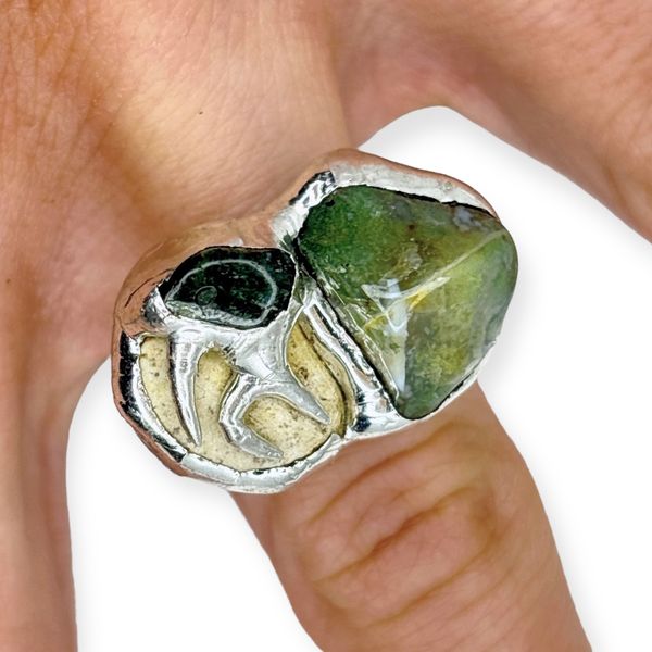 Кольцо mycelium Mc-R-2 моховой агат галька - фото 2