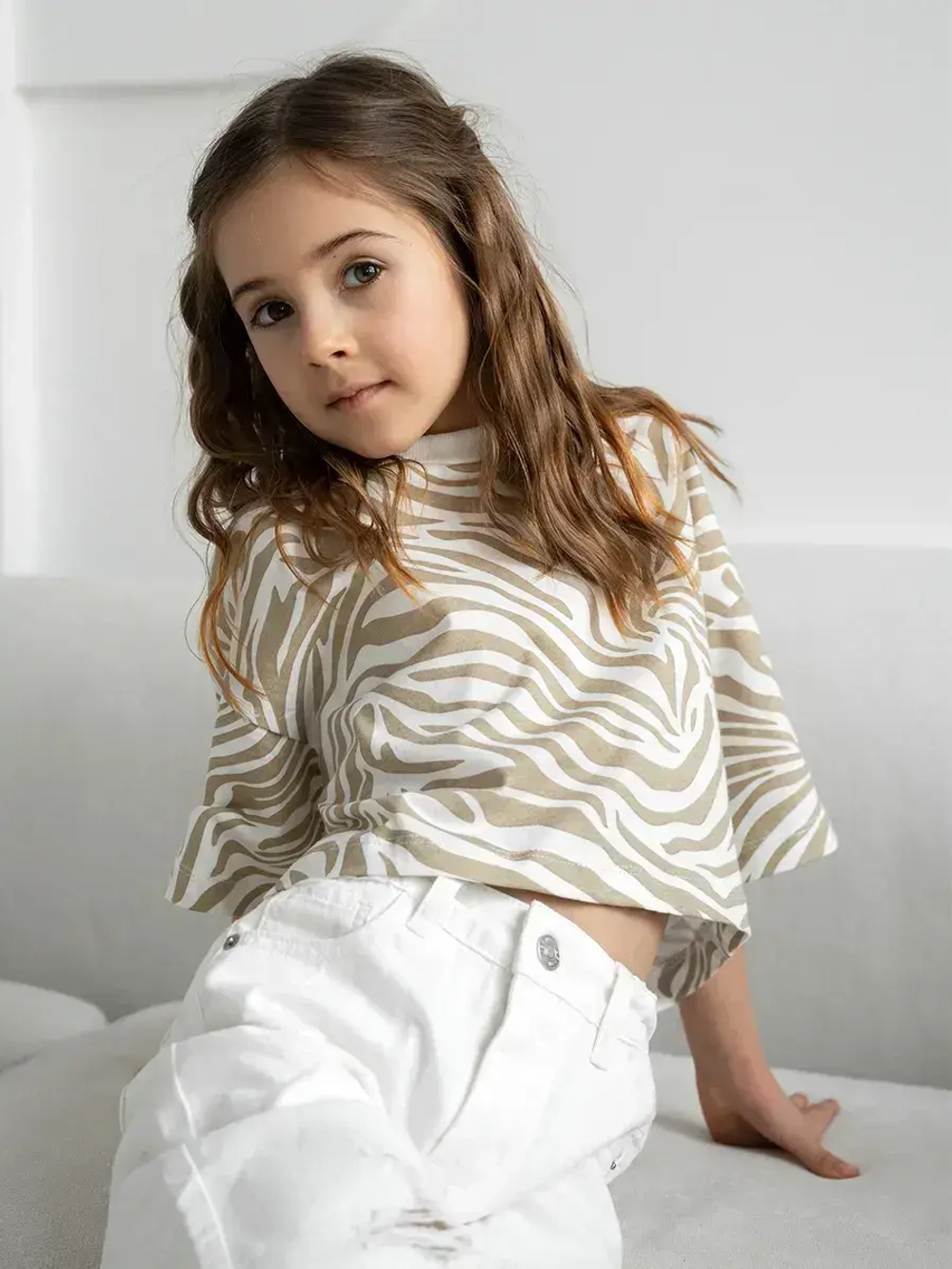 Футболка детская оверсайз укороченная базовая