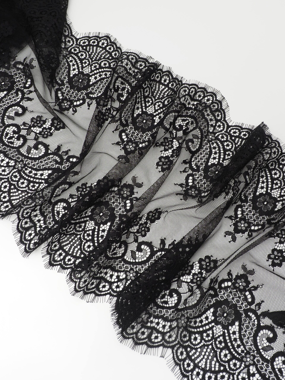 Кружево шантильи черное неэластичное ширина 36 см купон 2,9 м