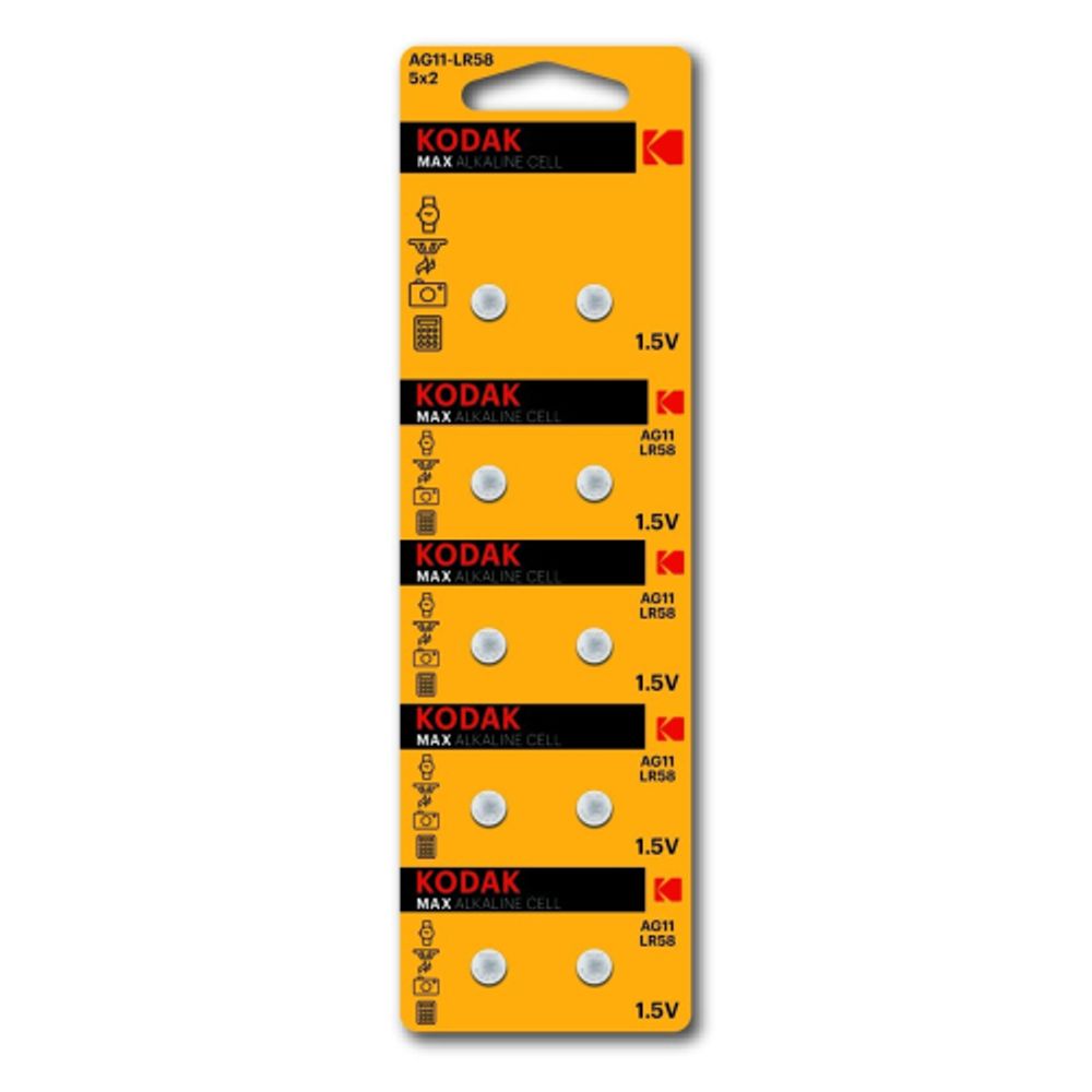 Батарейки Kodak AG11 LR721, LR58 [KAG11-10] MAX Button Cell | Кнопочные (часовые)