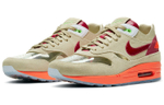 CLOT x Nike Air Max 1 kiss of death retro anti-fur synthetic leather TPU shock absorption, non-slip, wear-resistant, breathable, wrapping support, lightweight low-cut casual running shoes for men and women with the same style brown red