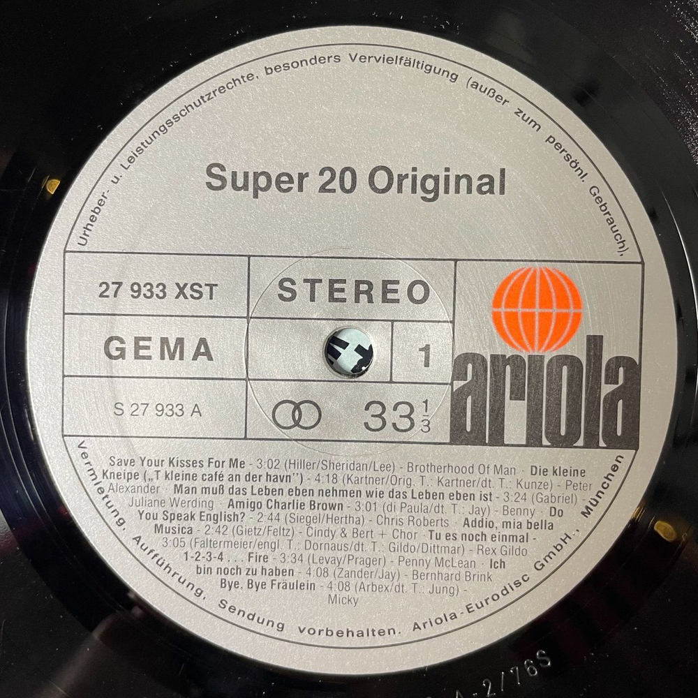 Винтажная виниловая пластинка LP Сборник Эстрады Super 20 Original (Germany 1976)