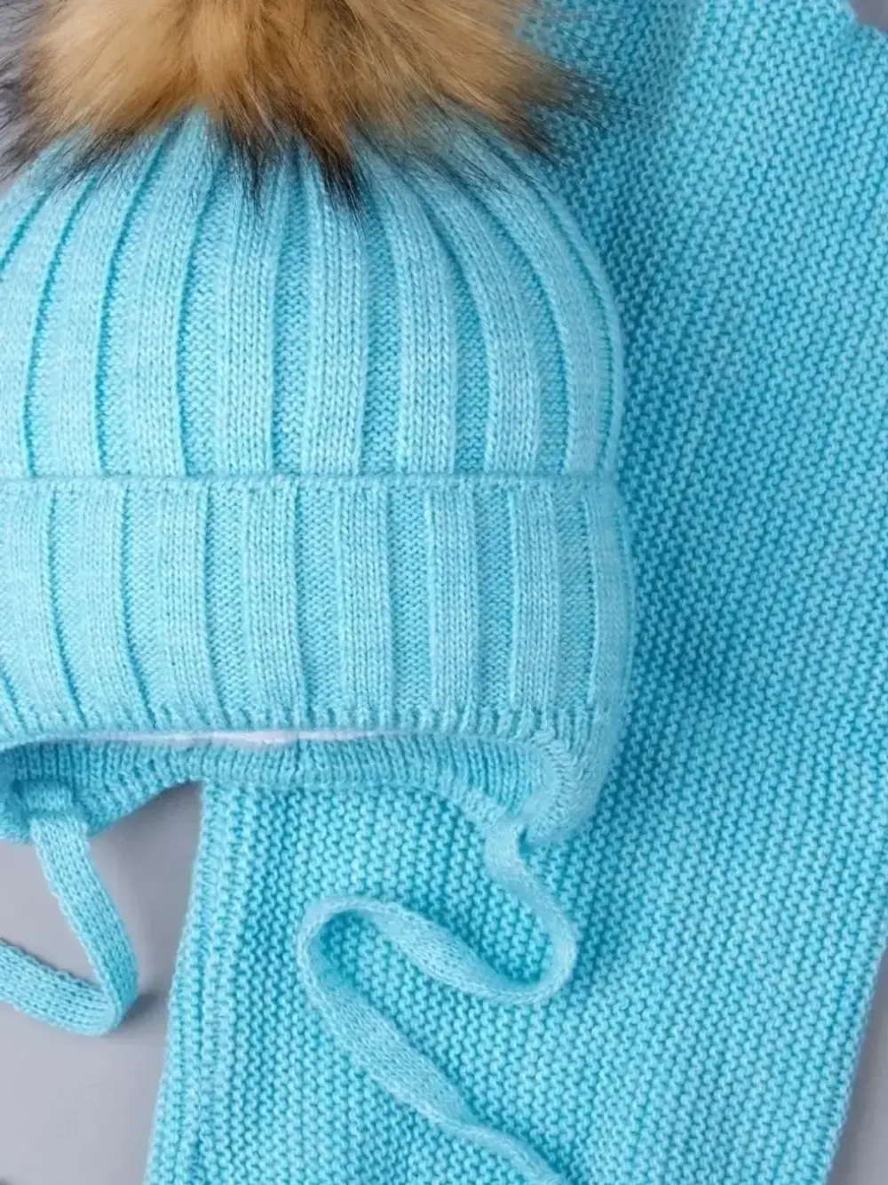 Шапка зимняя детская с помпоном и снуд