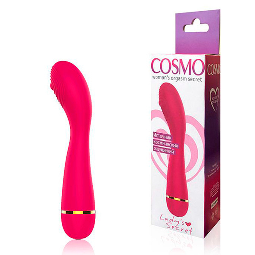 Малиновый изогнутый ребристый вибромассажер 16см с 20 режимами вибрации Bior Toys Cosmo CSM-23130