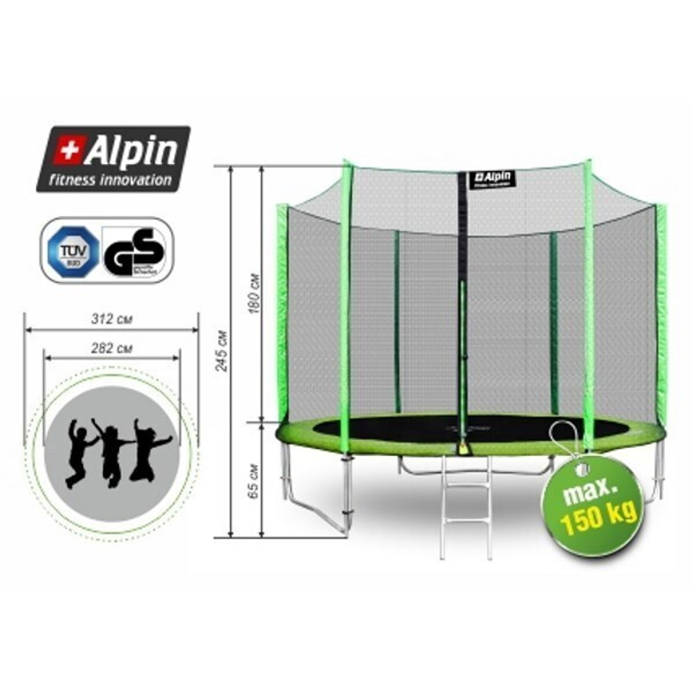 Батут ALPIN 3,12 м с защитной сеткой и лестницей