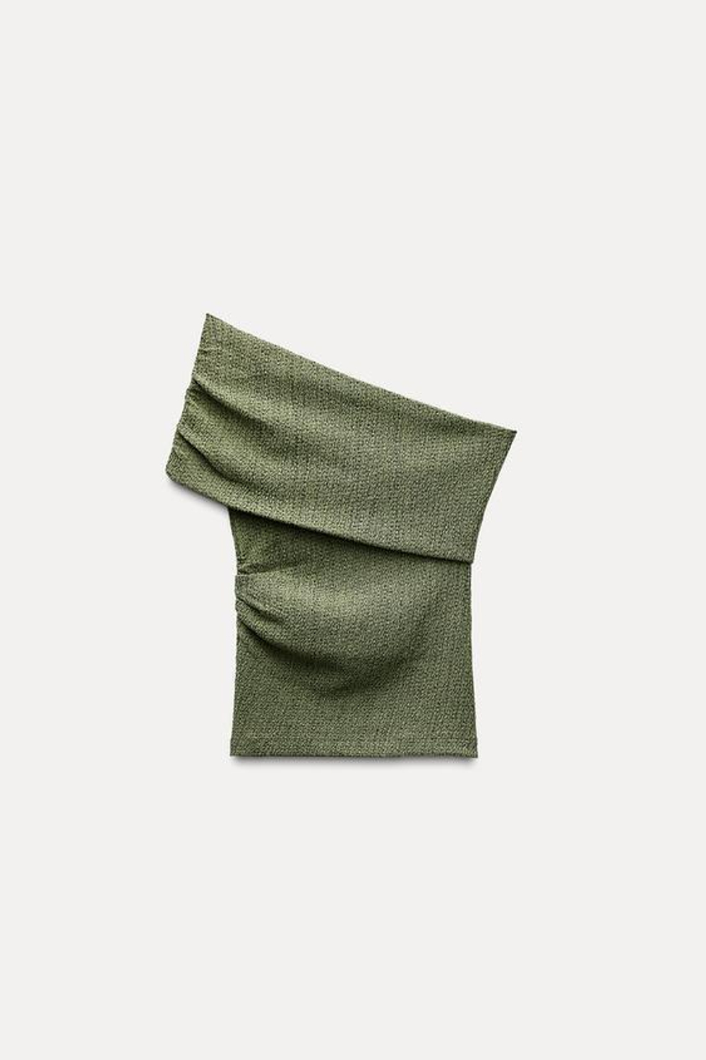 ZARA АСИММЕТРИЧНЫЙ ТОП ИЗ РЕЛЬЕФНОЙ ТКАНИ, ЗЕЛЕНЫЙ