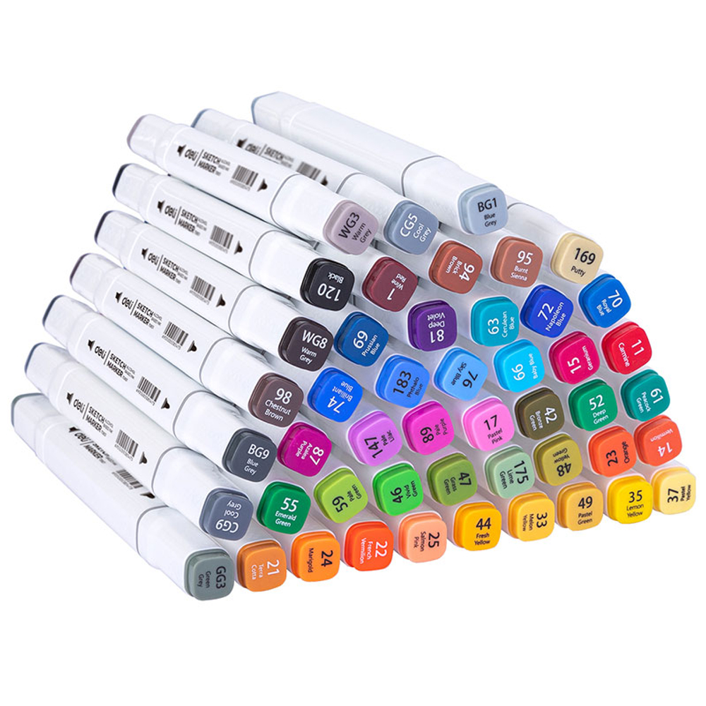 Набор маркеров для скетчинга DELI, двухсторонний 1/7 мм, 48 цветов, пластиковая коробка