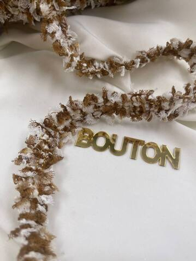 Тесьма твидовая бело-коричневая с золотой нитью люрекс