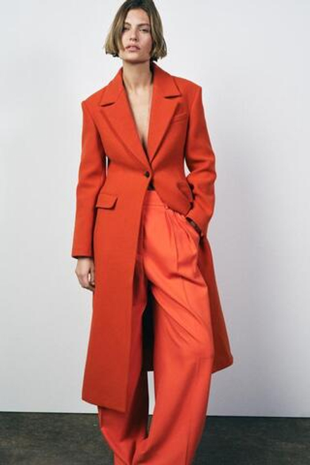ZARA ПАЛЬТО ОБЛЕГАЮЩЕГО КРОЯ ИЗ СМЕСОВОЙ ШЕРСТИ — ZW COLLECTION, ОРАНЖЕВЫЙ