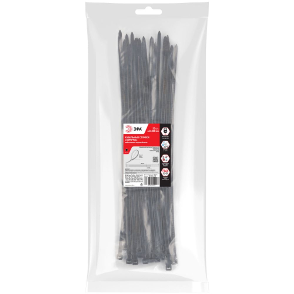 Кабельная стяжка ЭРА NO-224-220 (хомут) нейлоновая 4.8 х 300 мм чёрная (25 шт/уп)