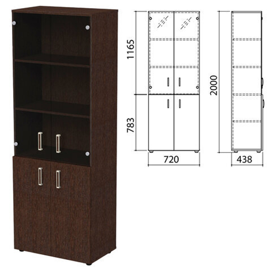 Шкаф закрытый со стеклом "Приоритет" 720х438х2000, 4 полки, венге (КОМПЛЕКТ)