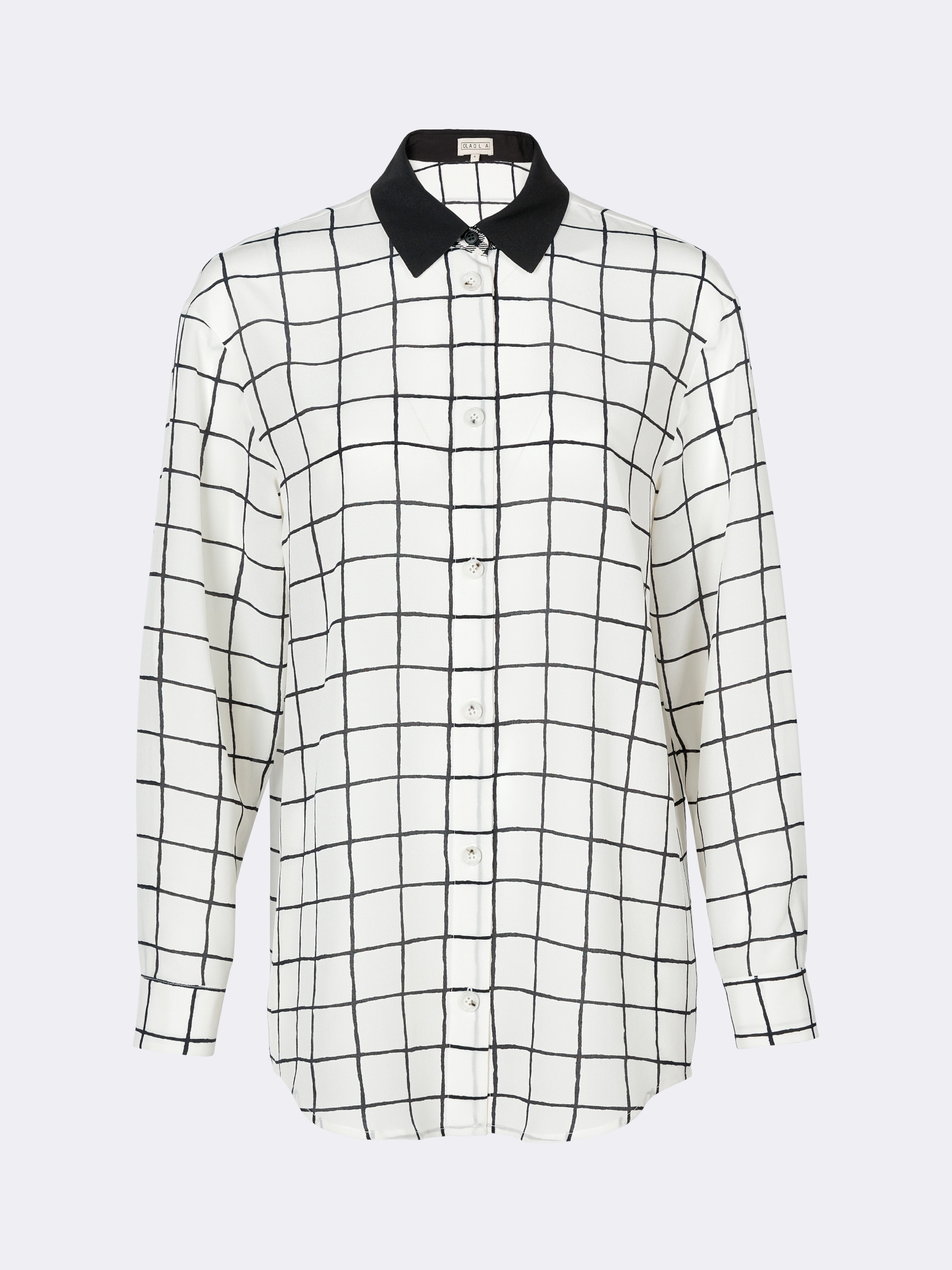 Шелковая рубашка в клетку с черным воротничком OLA OLA