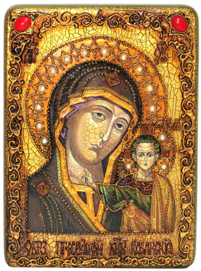 Икона "Образ Казанской Божией Матери" 29х21см на натуральном дереве в подарочной коробке