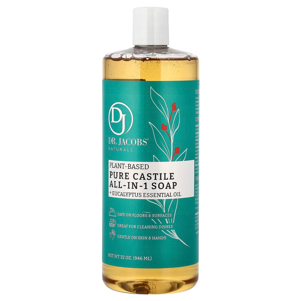 Dr. Jacobs Naturals, Чистое кастильское универсальное мыло на растительной основе с эфирным маслом эвкалипта, 946 мл (32 унции)
