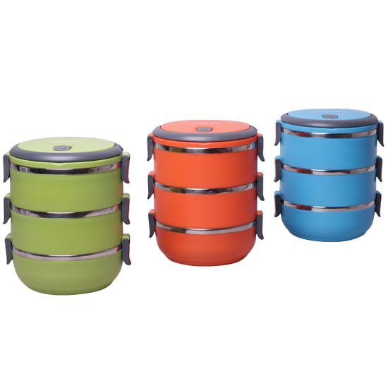 Ланч бокс тройной 2100 мл. круглый Kamille KM-2107 (пластик, нержавеющая сталь)