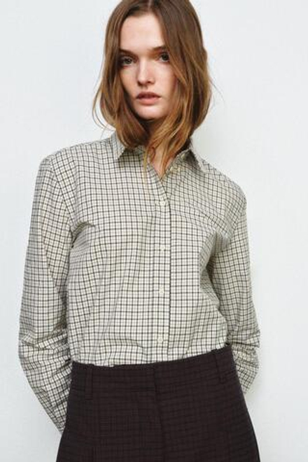 ZARA РУБАШКА В КЛЕТКУ ZW COLLECTION, ЭКРЮ/СИНИЙ