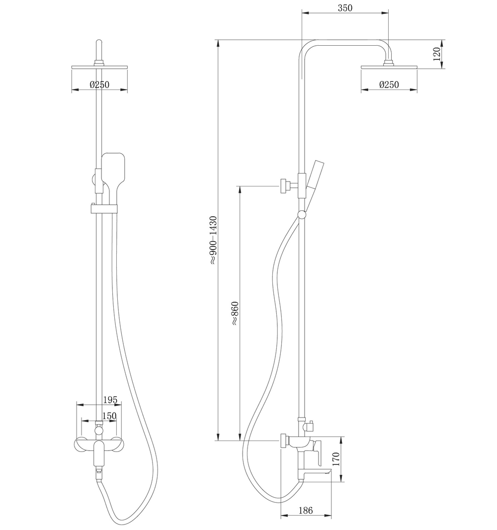 Душевая стойка ABBER Weiss Insel AF8016N с изливом, хром