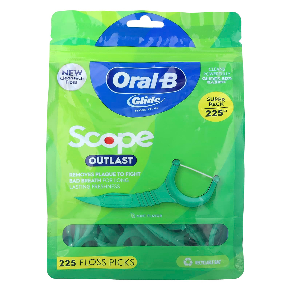 Oral-B, Glide, Scope Outlast, набор зубов, мятный, 225 шт.
