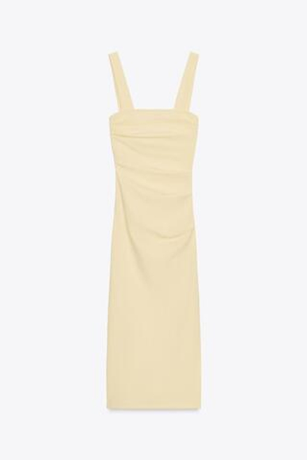 ZARA ПЛИССИРОВАННОЕ ПЛАТЬЕ МИДИ, ЖЕЛТЫЙ