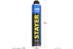 Монтажная пена STAYER LOW EXPANSION, 800 мл, пистолетная, выход до 50 л, всесезонная Professional (41136)
