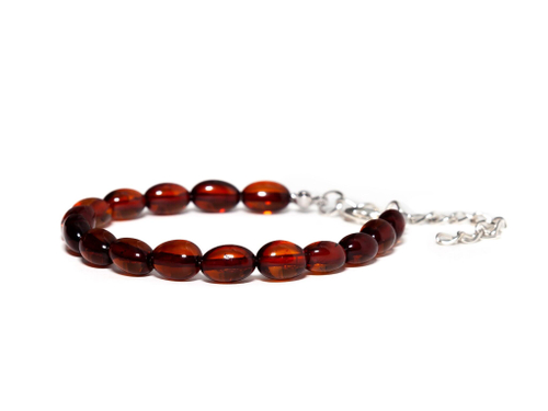 Браслет из натурального камня янтаря безразмерный, бусины 10 на 5 мм