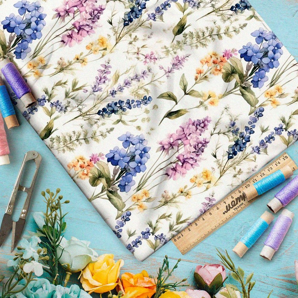 Ткань премиум дюспо акварельная гербария