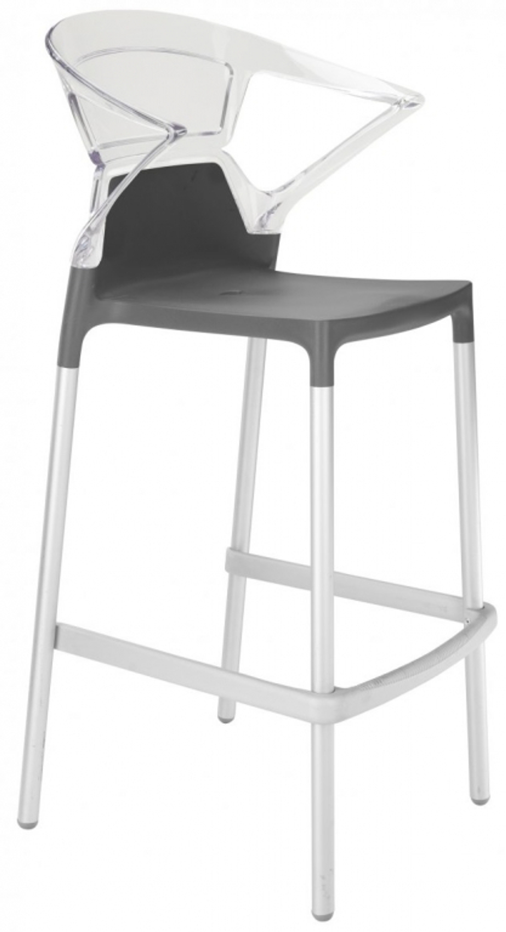 Кресло пластиковое барное Papatya Ego-K Bar, сатинированный алюминий, антрацит матовый, прозрачный