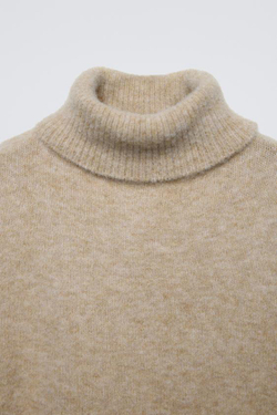 ZARA ВЯЗАНЫЙ СВИТЕР С ВЫСОКИМ ВОРОТОМ, СЕРО-КОРИЧНЕВЫЙ