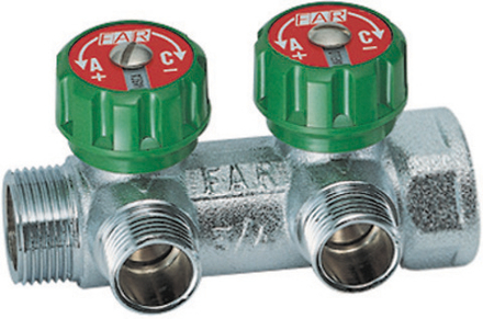 Регулирующий коллектор 1" (ВР-НР) с 2 отв. 3/4" НР (межосев. 45 мм) ЕВРОКОНУС