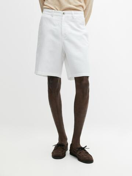 Massimo Dutti Бермуды из смесовой льняной ткани, белый