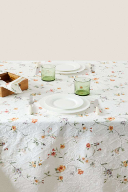 ZARA HOME ЖАККАРДОВАЯ СКАТЕРТЬ С ЦВЕТОЧНЫМ РИСУНКОМ, ЗЕЛЕНЫЙ