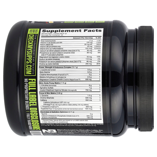 NutraBio, Предтренировочный комплекс, клубника и лимон, 596 г (1,31 фунта)