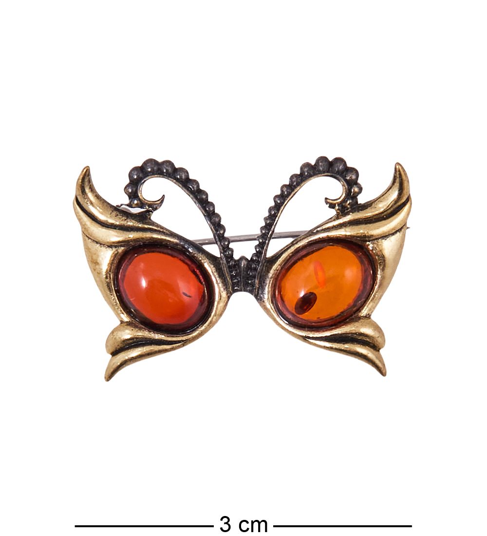 AM-3827 Брошь «Бабочка Маска» (латунь, янтарь)