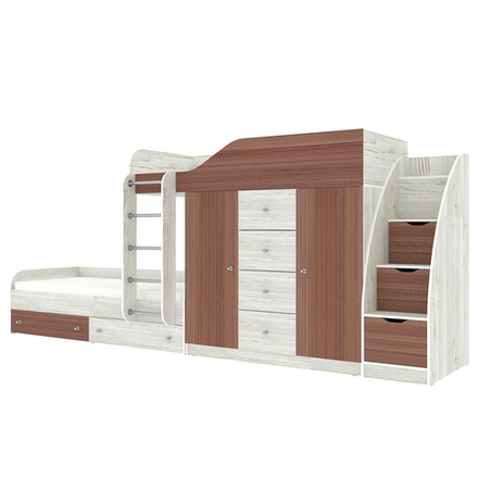 Кровать двухъярусная КарИВи Астра 6 с лестницей Комод КарИВиом Винтерберг Бодего Темный