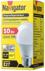 Лампа светодиодная низковольтная Navigator A60 12V/24V Е27 10W 4000K 29589
