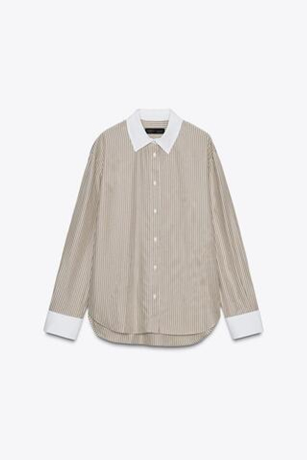 ZARA РУБАШКА В ПОЛОСКУ С КОНТРАСТНОЙ ОТДЕЛКОЙ — ZW COLLECTION, ПОЛОСКИ